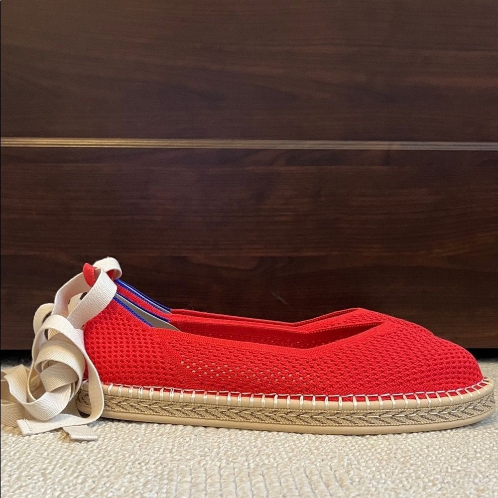 NWOB Rothy's The Espadrille Flats Red Size 11.5 Jute Midsole Ankle Ties - Picture 2 of 10